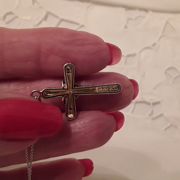 925 STERLING GOLD/SILVER CROSS NECKLACE, 18 "CHAIN - Picture 4 of 8